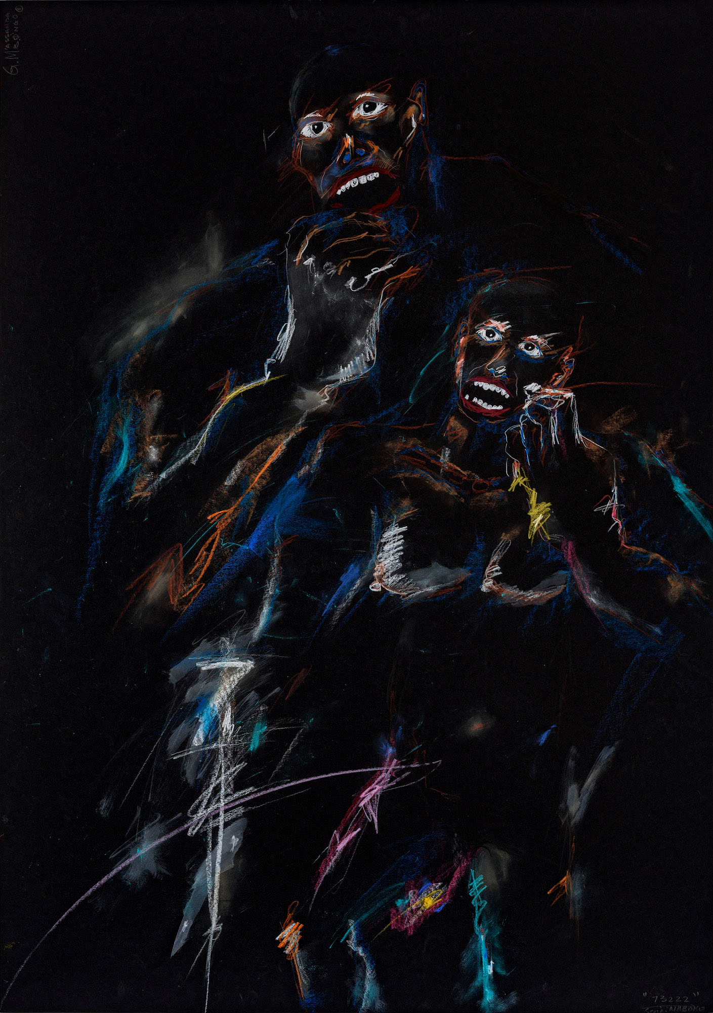 13222, Série MABOKO, 2020, fusain, pastel sur papier noir, 100 x 70 cm.  (© GASTINEAU MASSAMBA)